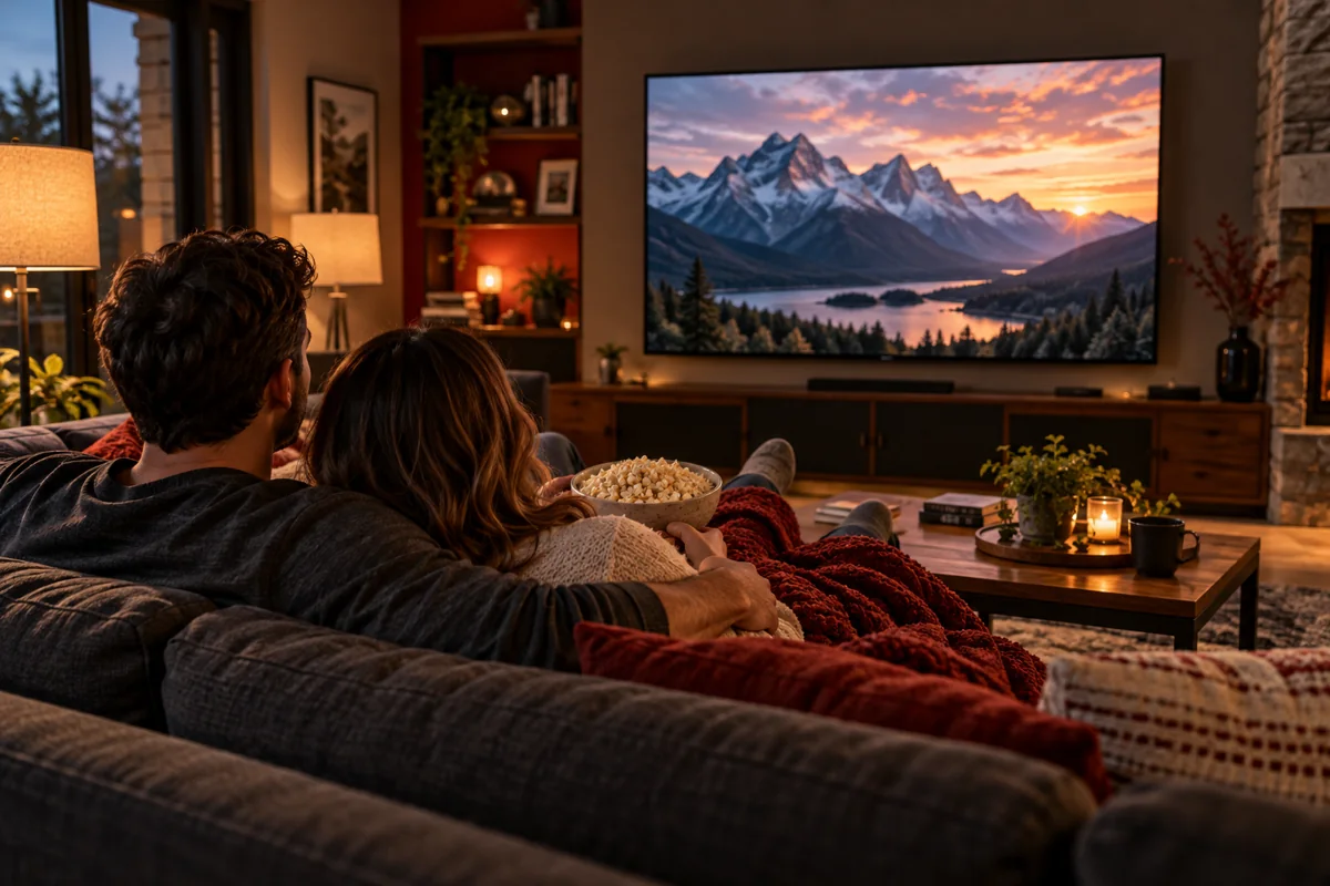 TAZZ TV couple enjoying movie night